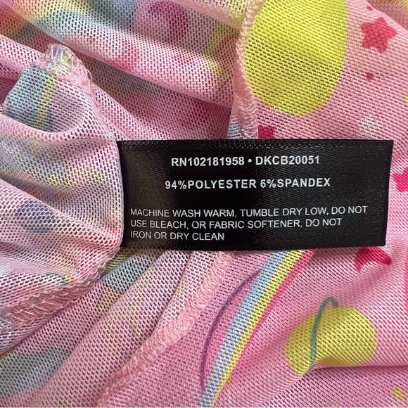 Dolls Kill x Care Bears Mesh Long Sleeve Lettuce Hem Pink Top Size Small - Picture 7 of 7